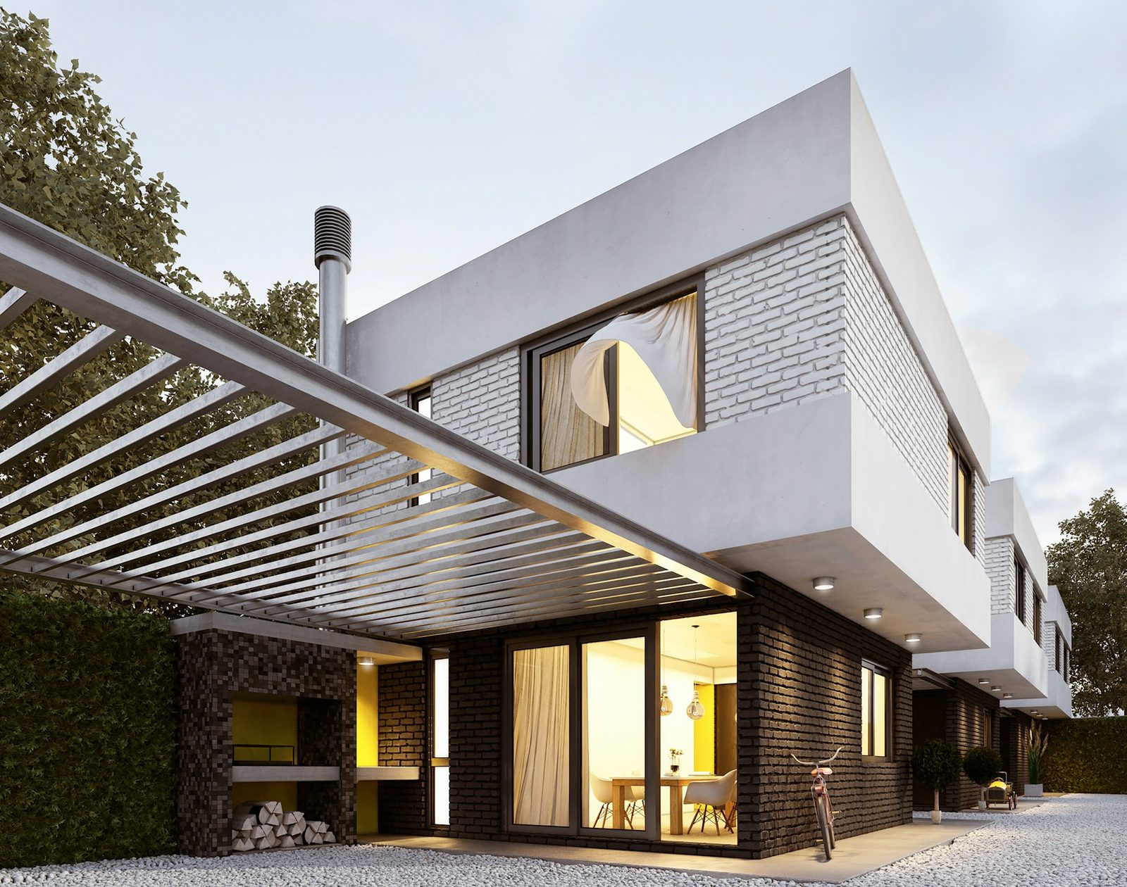 Contemporary two-storey townhouse with a pergola, similar to homes around Varsity Lakes